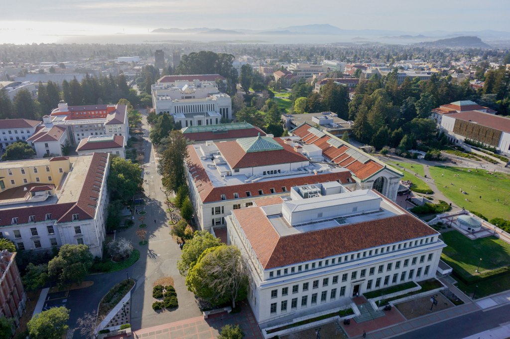 Aerial view of the buildings on the campus of the University of California, Berkeley