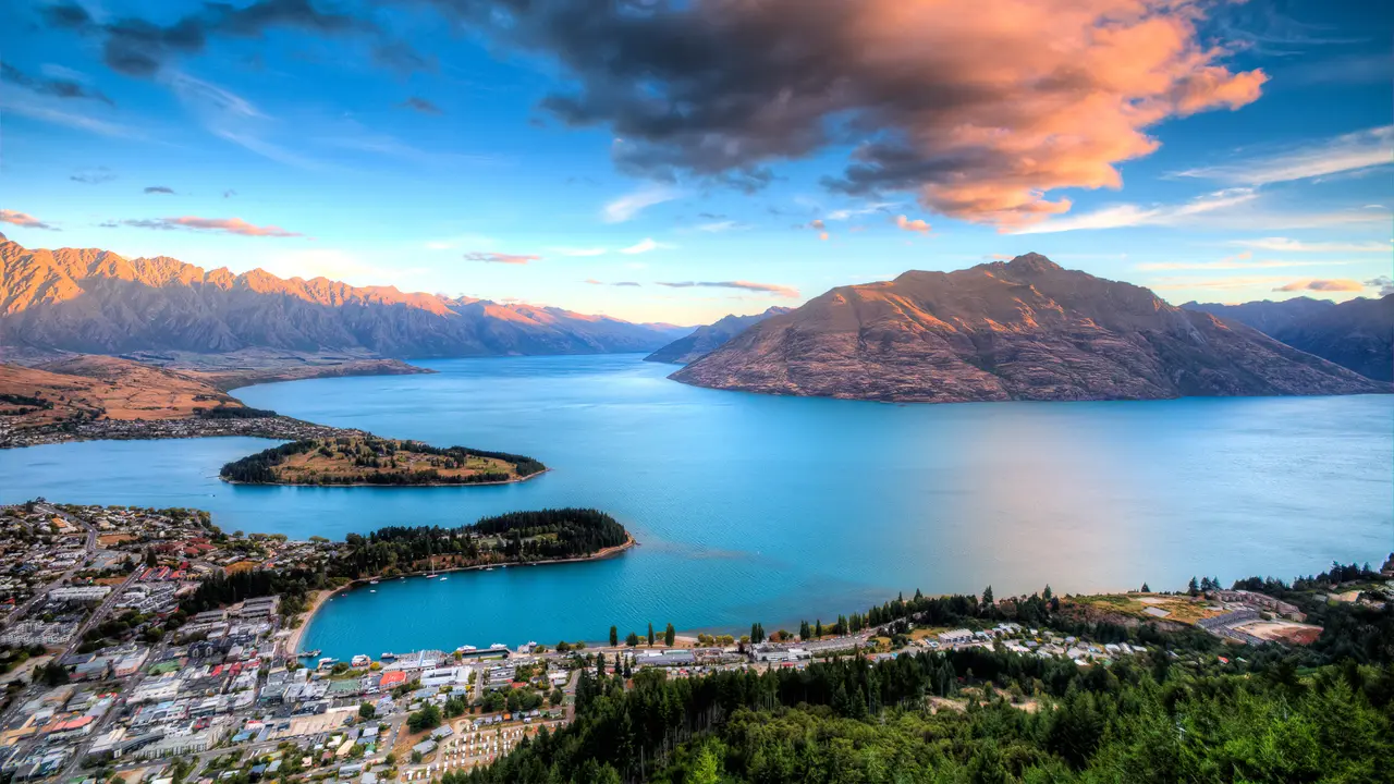the most beautiful sunset from Queenstown Gondola Skyline in New Zealand.