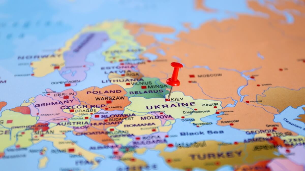 Pinned Ukraine on map of Europe